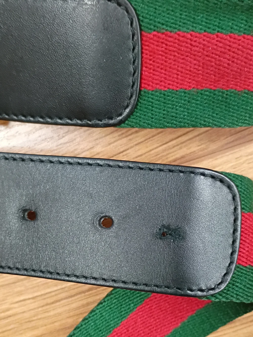 Gucci Green and Red Web Belt with Aged Gold Double G Buckle 95-38